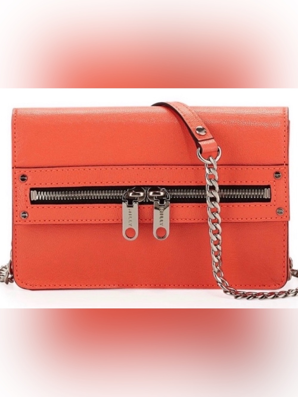 Milly Riley Small Crossbody Bag Clutch in neon coral leather